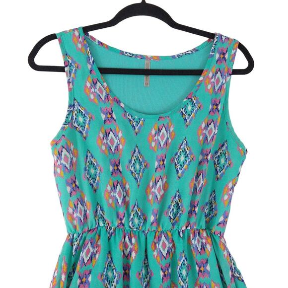 Womens Medium Flowy Dress Green Tribal Pattern Sleeveless Scoop Neck Espresso - Picture 4 of 9